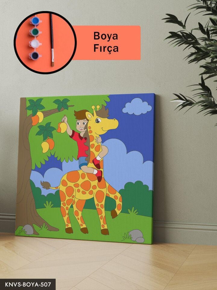 Zürafa ve Çocuk 20x20 CM Çocuklara Özel Sayılarla Boyama Seti