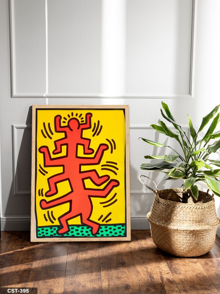 Keith Haring Growing Tek Parça Ahşap Çerçeveli Tablo Naturel - 40 x 60 CM