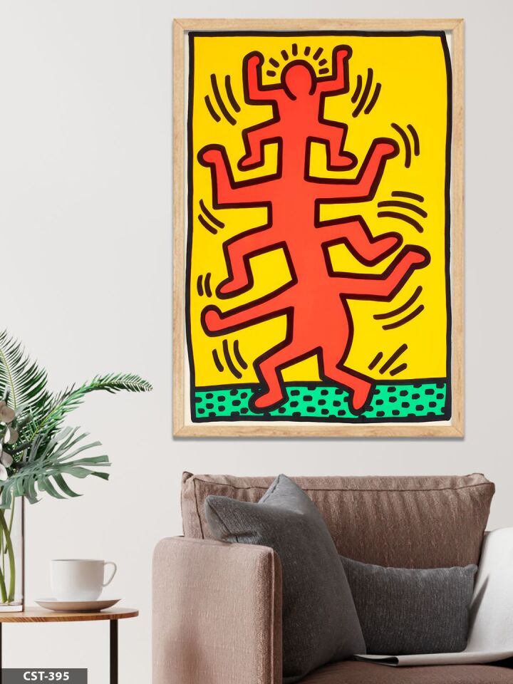Keith Haring Growing Tek Parça Ahşap Çerçeveli Tablo Naturel - 40 x 60 CM