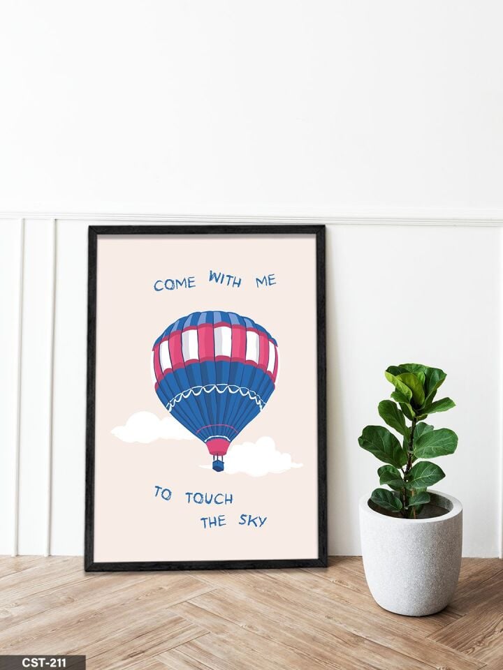 To Touch The Sky Balon Tek Parça Ahşap Çerçeveli Tablo Siyah - 20 x 30 CM