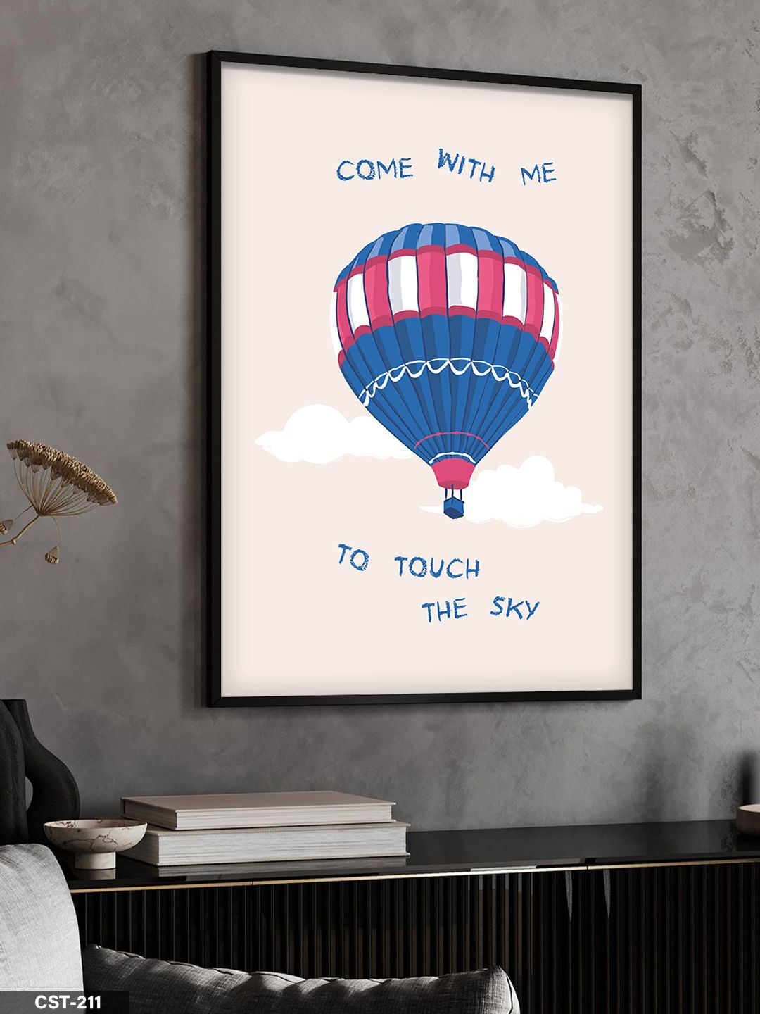 To Touch The Sky Balon Tek Parça Ahşap Çerçeveli Tablo Siyah - 20 x 30 CM