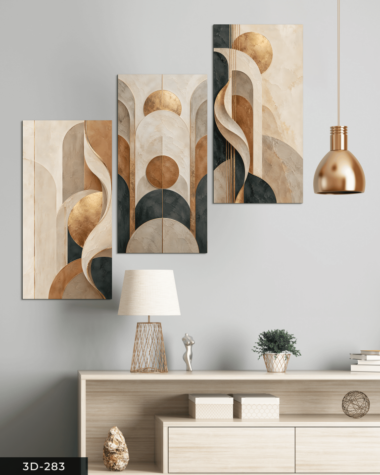 Yuvarlak Desenler Soyut Sanat 3 Parçalı Mdf Tablo