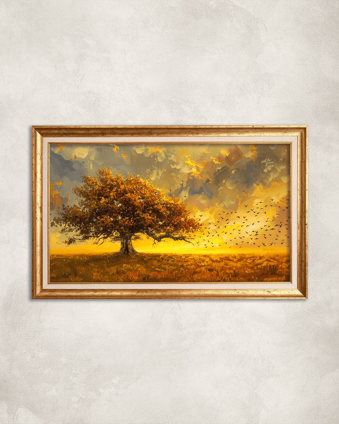Ağaç ve Kuşlar Premium Çerçeveli Tek Parça Tablo 65X110 cm PRM