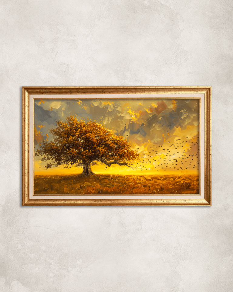 Ağaç ve Kuşlar Premium Çerçeveli Tek Parça Tablo 65X110 cm PRM