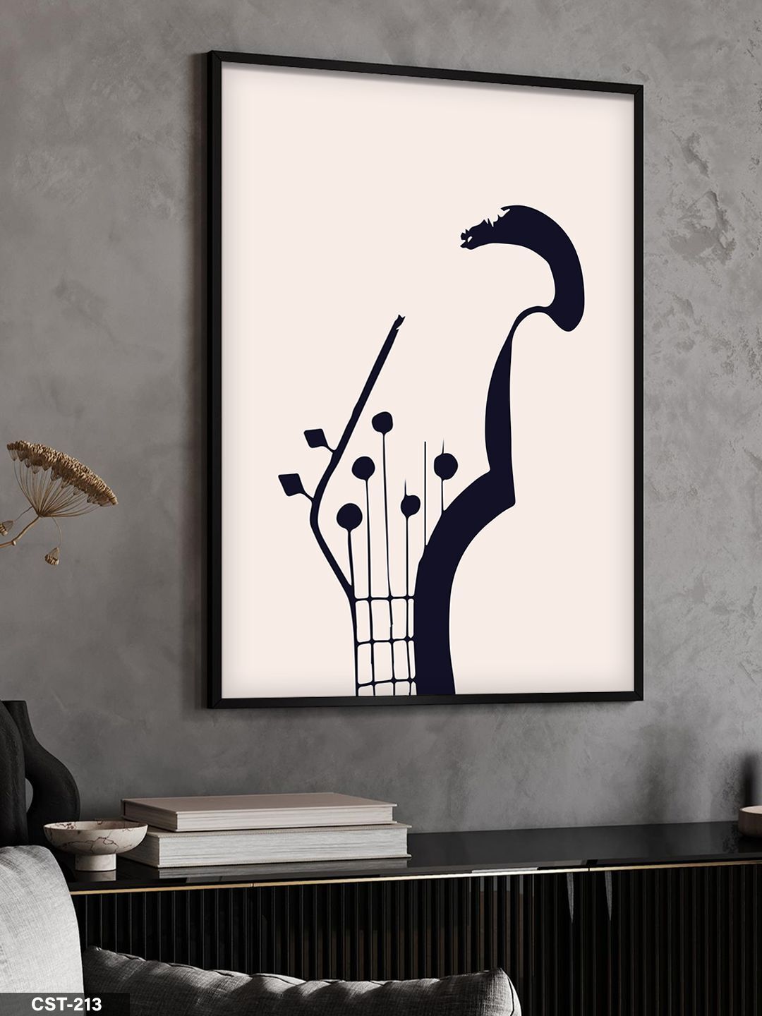 Gitar Başlığı Tek Parça Ahşap Çerçeveli Tablo Siyah - 20 x 30 CM