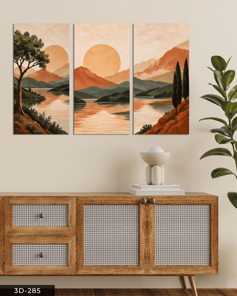 Boho Tarzda Doğa Manzarası 3 Parçalı Mdf Tablo