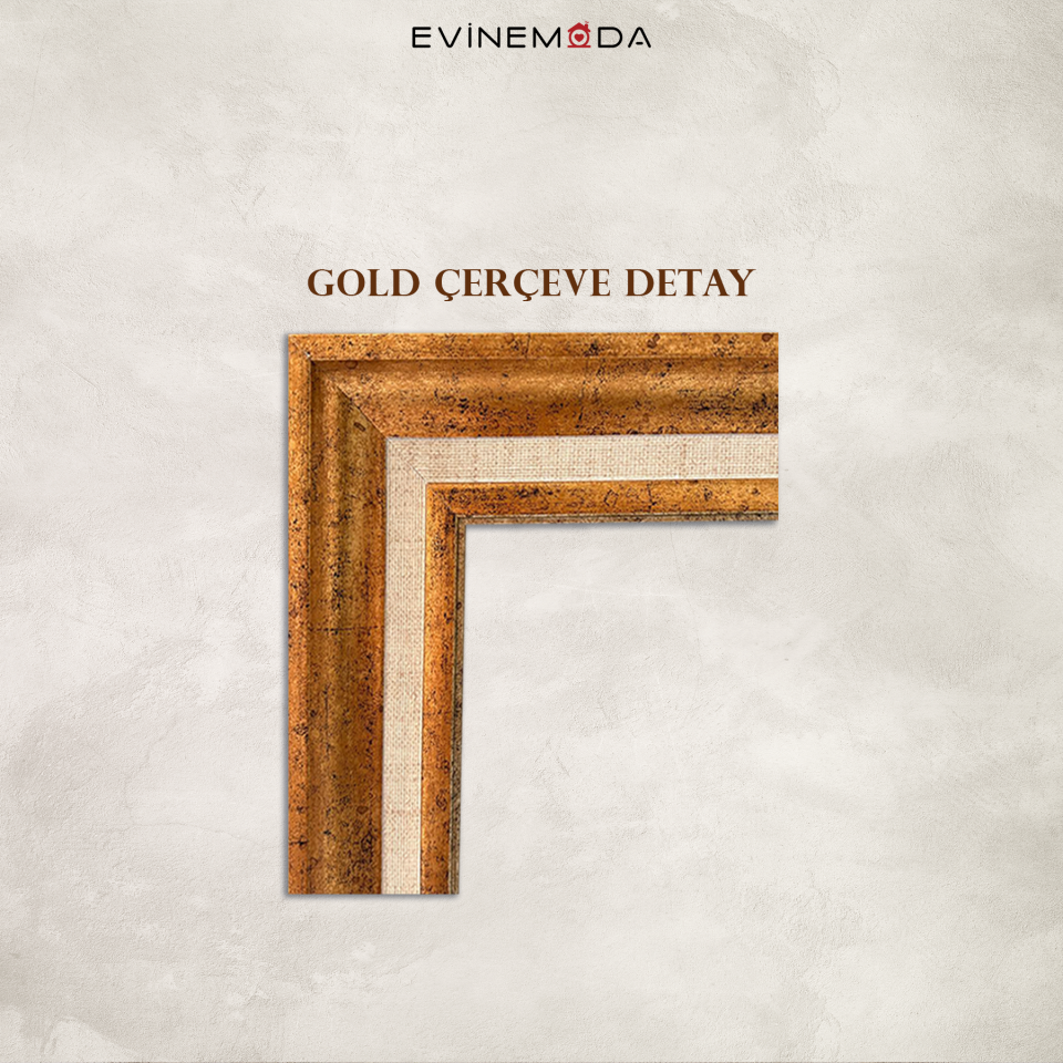 Gold Yapraklıl Beyaz Çiçek Premium Çerçeveli Tek Parça Tablo 65X110 cm PRM