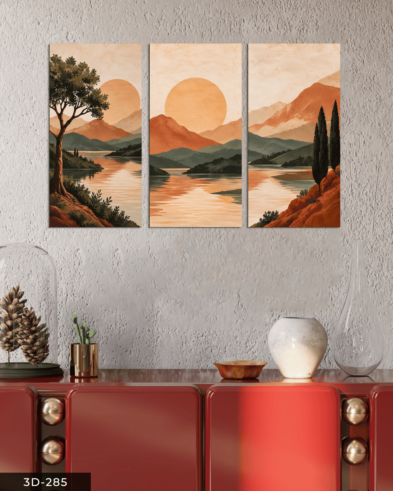 Boho Tarzda Doğa Manzarası 3 Parçalı Mdf Tablo