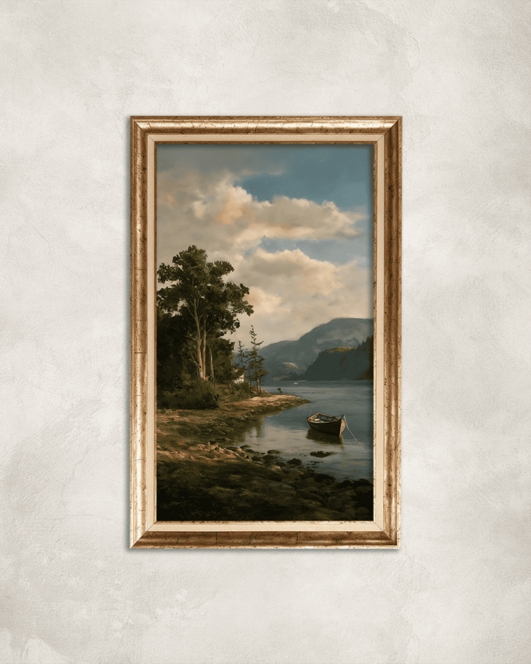 Gölde Yalnız Kayık Premium Çerçeveli Tek Parça Tablo 65X110 cm PRM