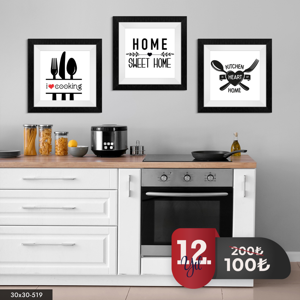 Mutfak Temalı 3 Parça Mdf Tablo 20 x 20 CM