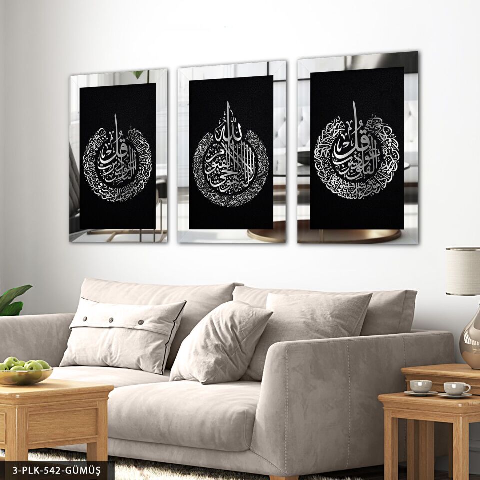 Ayetel Kürsi Felak Nas 3 Parça Pleksi Aynalı Tablo 20 x 30 CM - Gümüş