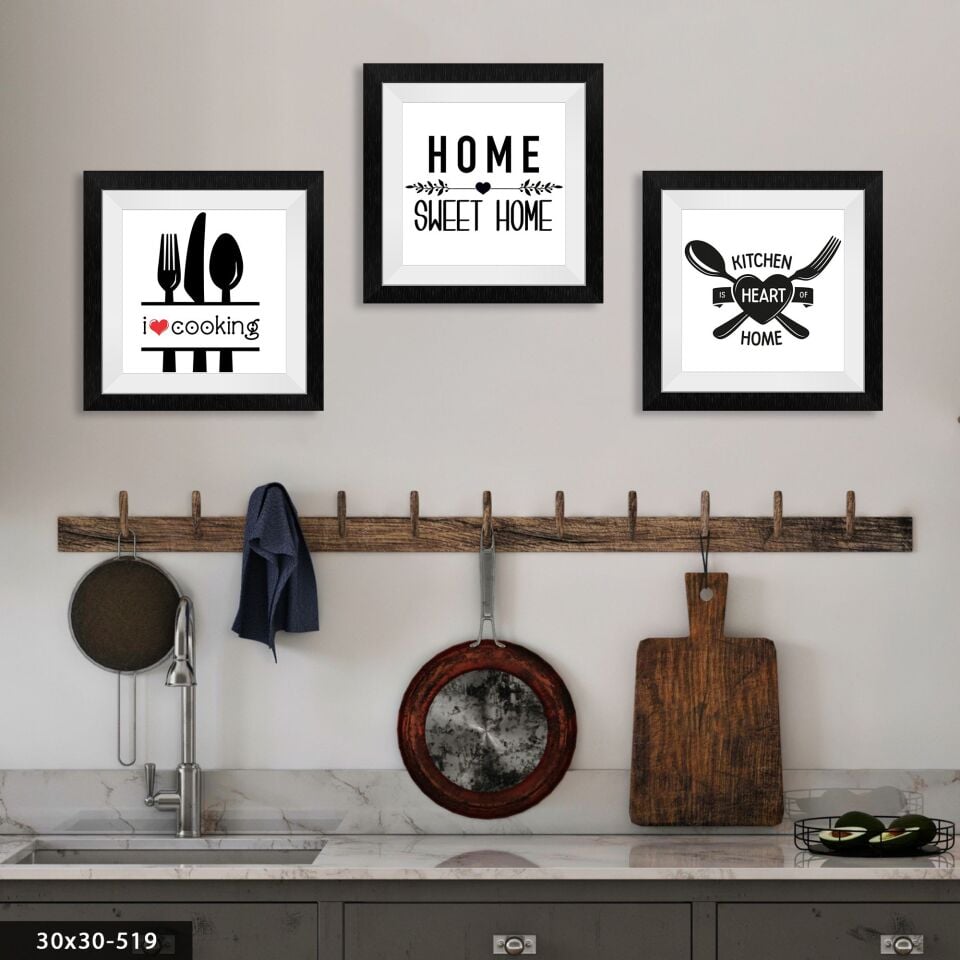 Mutfak Temalı 3 Parça Mdf Tablo 20 x 20 CM
