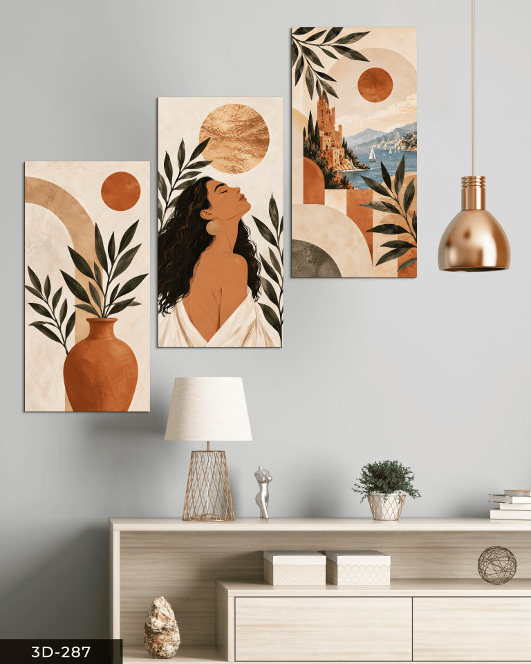 Boho Tarzda Kadın 3 Parçalı Mdf Tablo