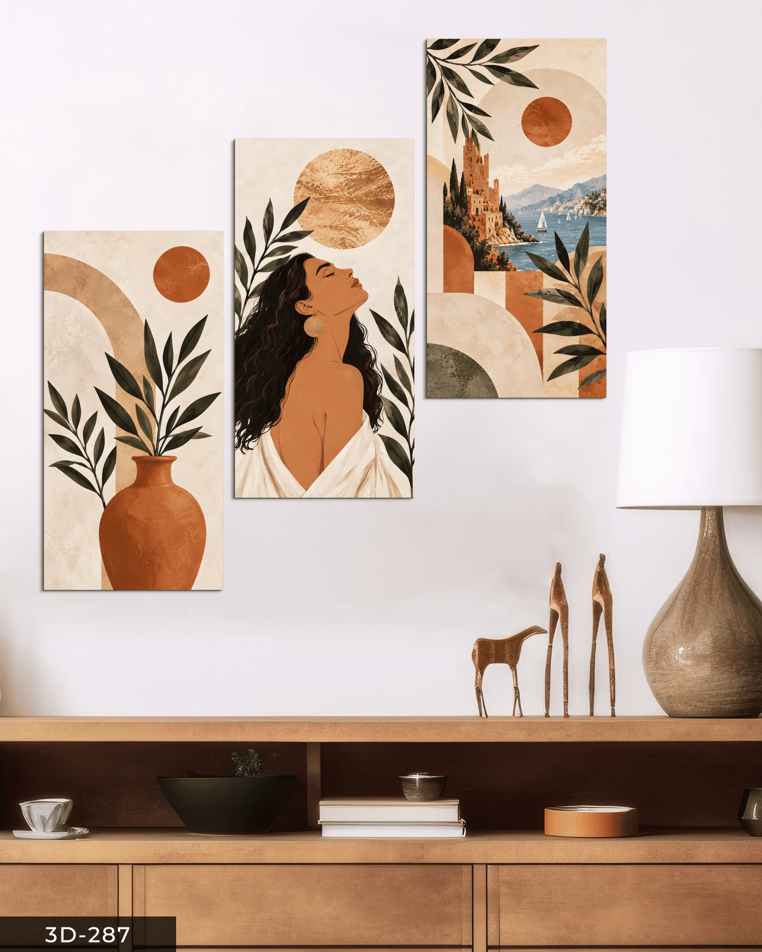 Boho Tarzda Kadın 3 Parçalı Mdf Tablo