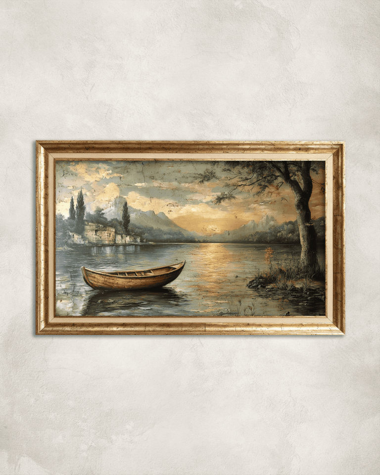 Eskitme Detaylı Kayık Premium Çerçeveli Tek Parça Tablo 65X110 cm PRM
