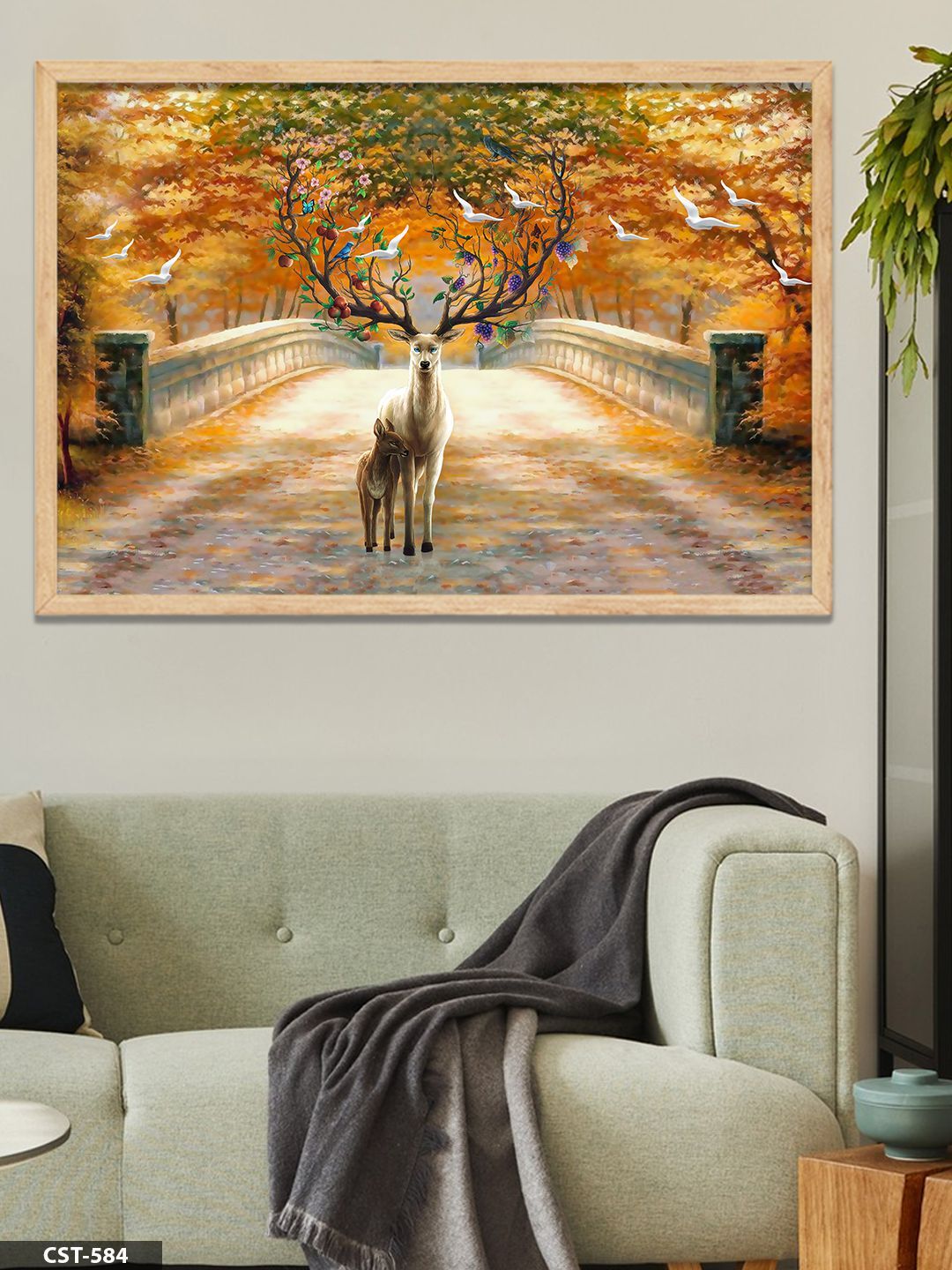 Geyik Çiçekler Tek Parça Ahşap Çerçeveli Tablo Naturel - 20 x 30 CM