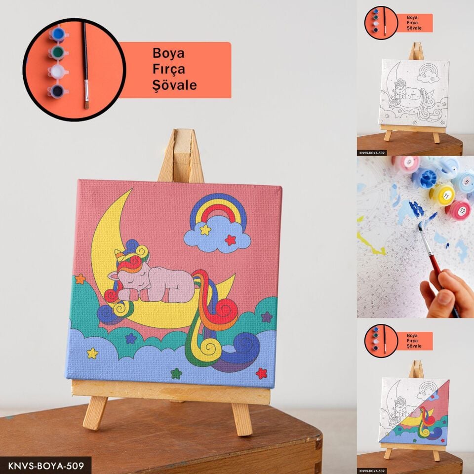 Uyuyan Unicorn 20x20 CM Çocuklara Özel Sayılarla Boyama Seti