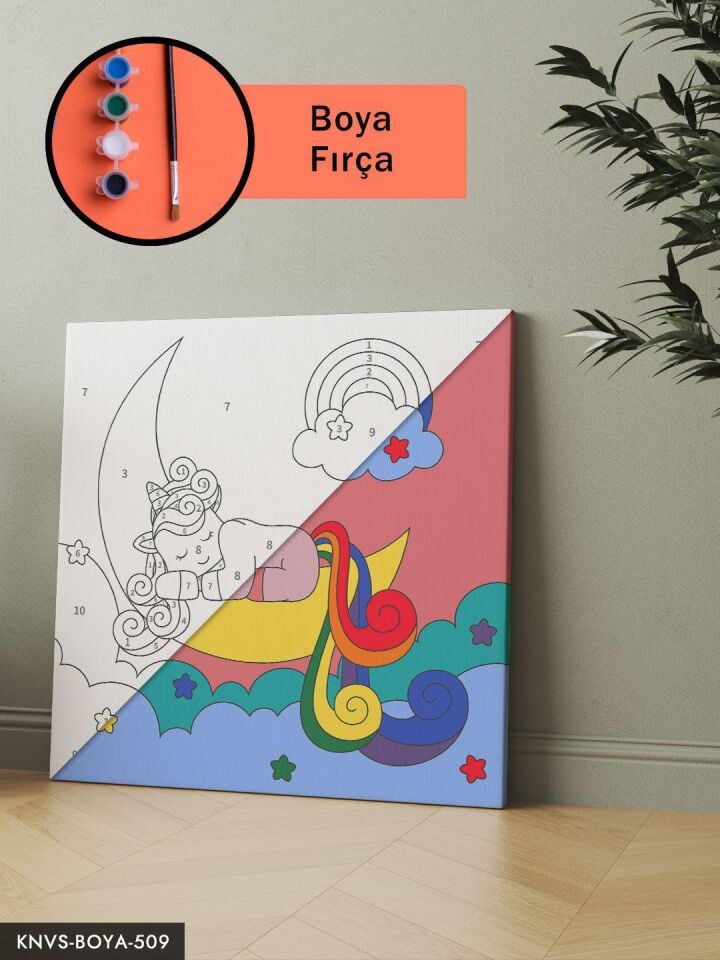 Uyuyan Unicorn 20x20 CM Çocuklara Özel Sayılarla Boyama Seti