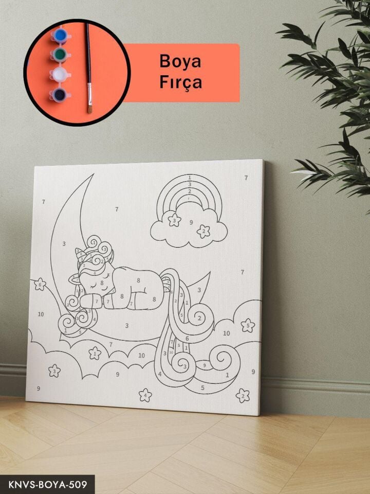 Uyuyan Unicorn 20x20 CM Çocuklara Özel Sayılarla Boyama Seti