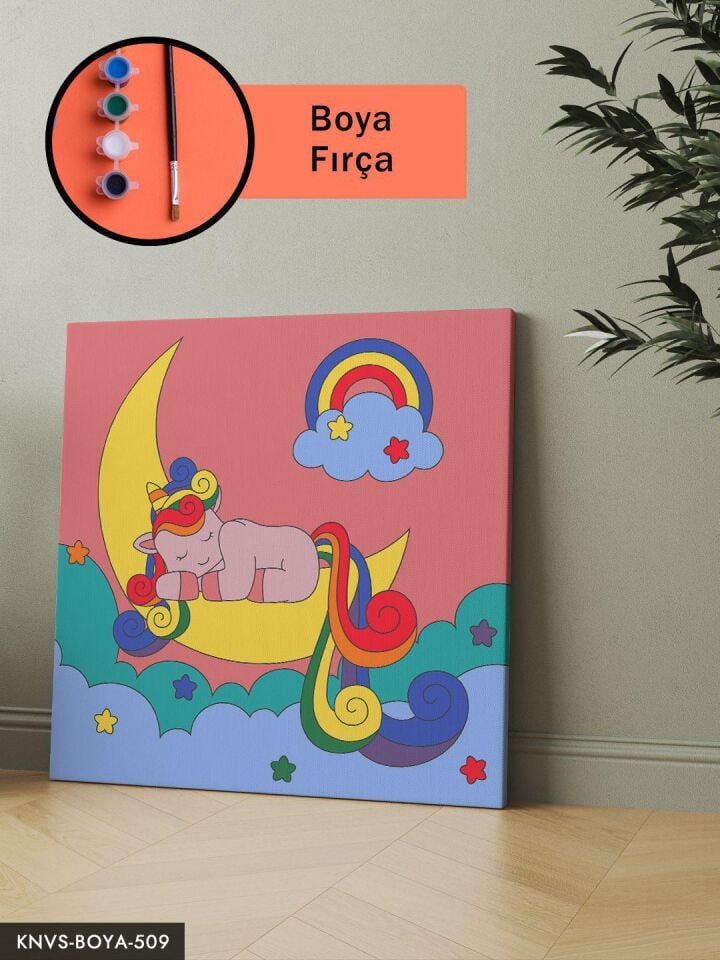 Uyuyan Unicorn 20x20 CM Çocuklara Özel Sayılarla Boyama Seti