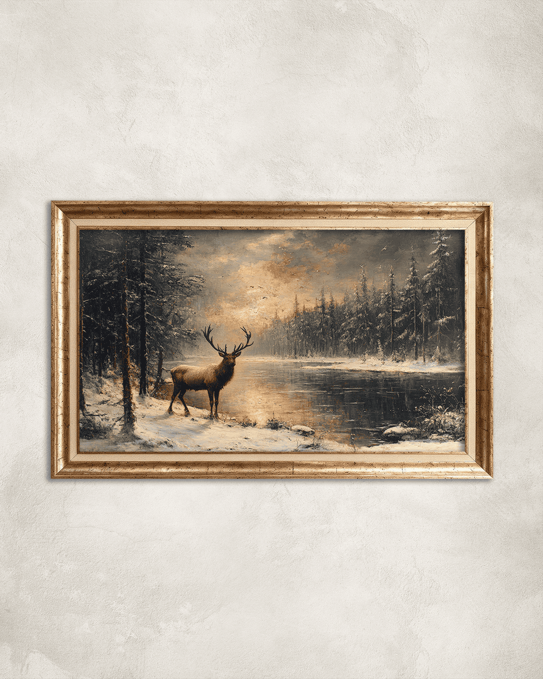 Karlı Geyik Premium Çerçeveli Tek Parça Tablo 65X110 cm PRM