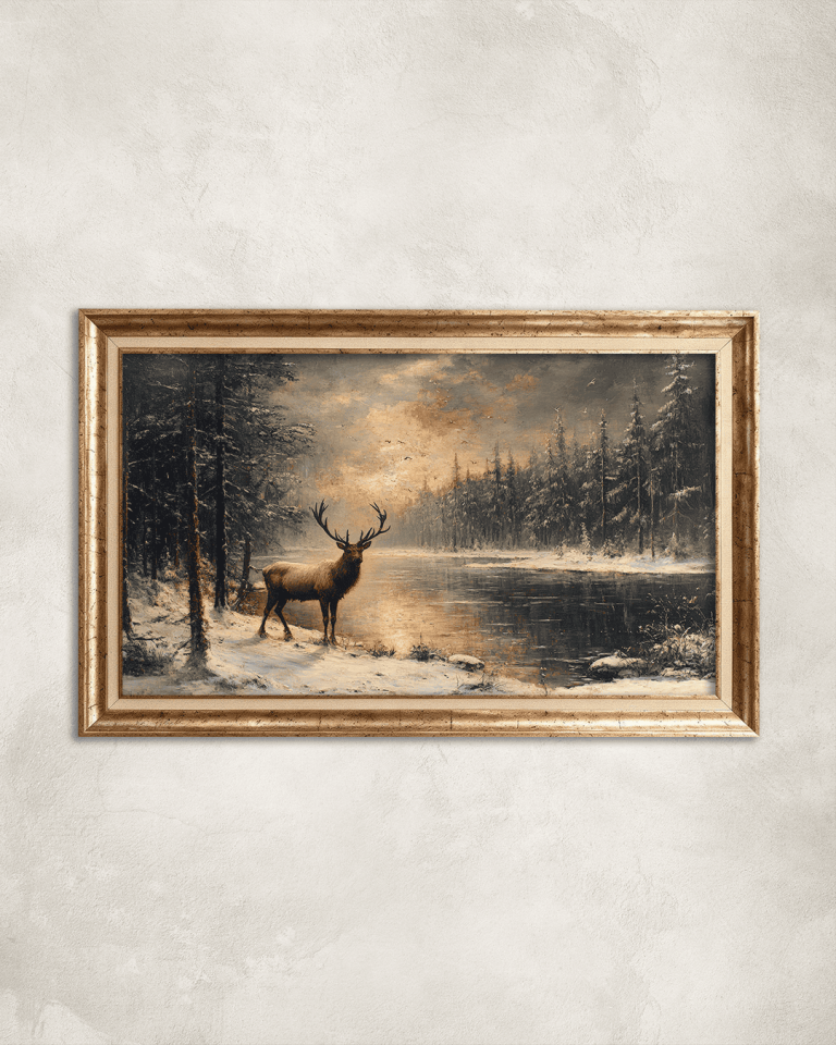 Karlı Geyik Premium Çerçeveli Tek Parça Tablo 65X110 cm PRM