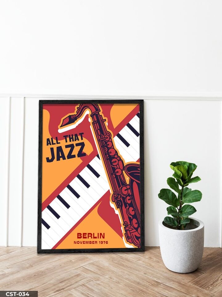 Jazz Festival Berlin Tek Parça Ahşap Çerçeveli Tablo Siyah - 40 x 60 CM