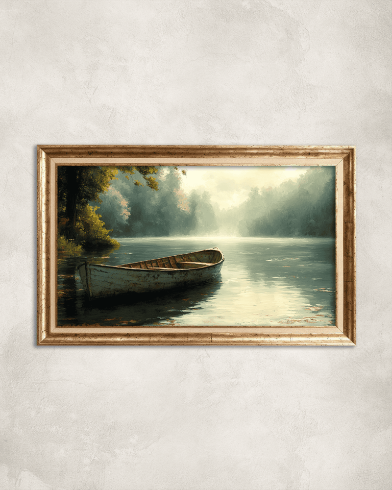 Kayıklı Göl Manzarası Premium Çerçeveli Tek Parça Tablo 65X110 cm PRM