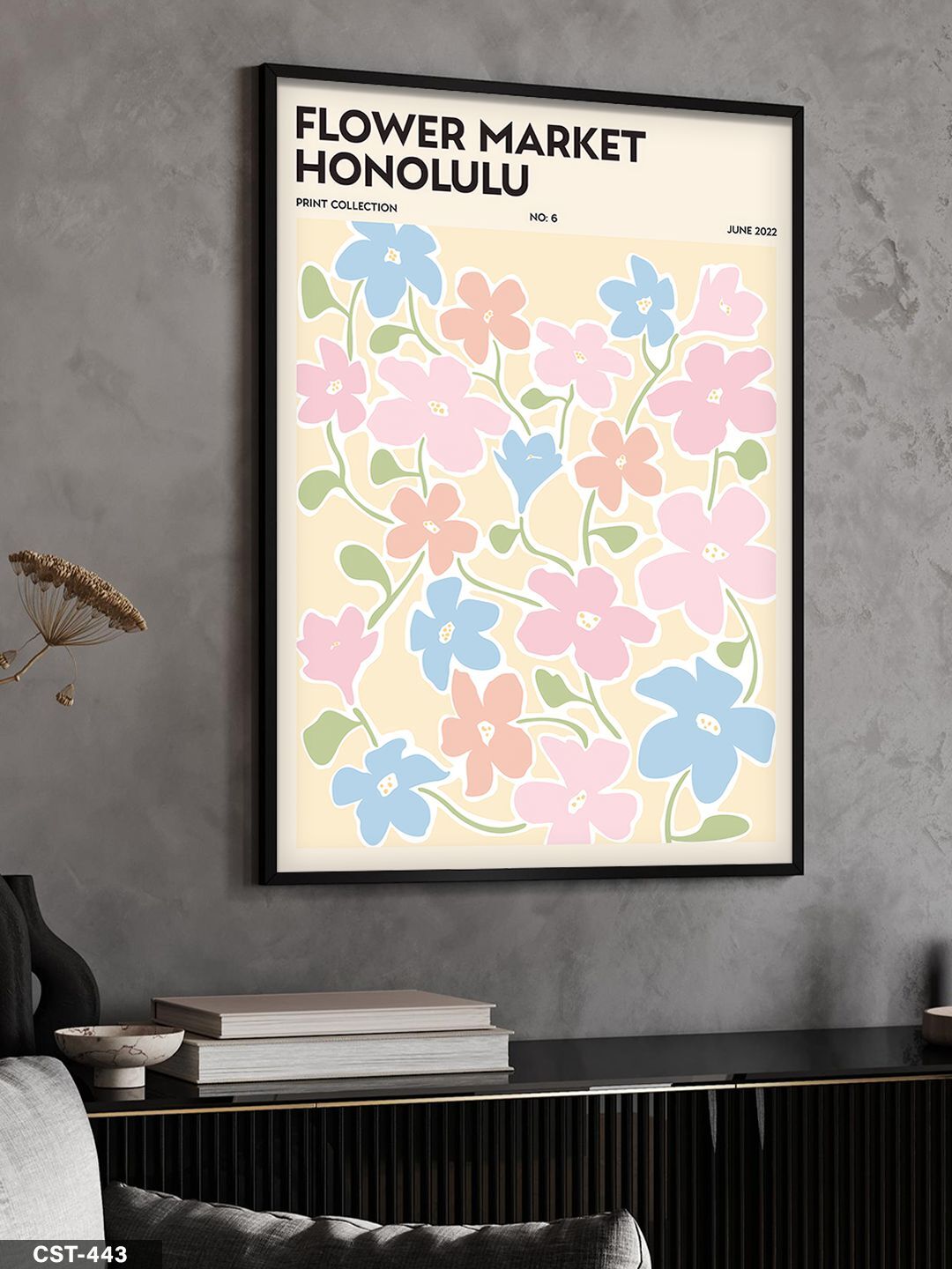 Flower Market Honolulu Tek Parça Ahşap Çerçeveli Tablo Siyah - 50 x 70 CM