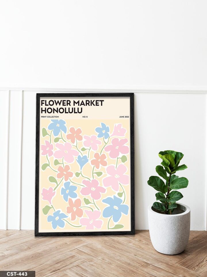 Flower Market Honolulu Tek Parça Ahşap Çerçeveli Tablo Siyah - 50 x 70 CM