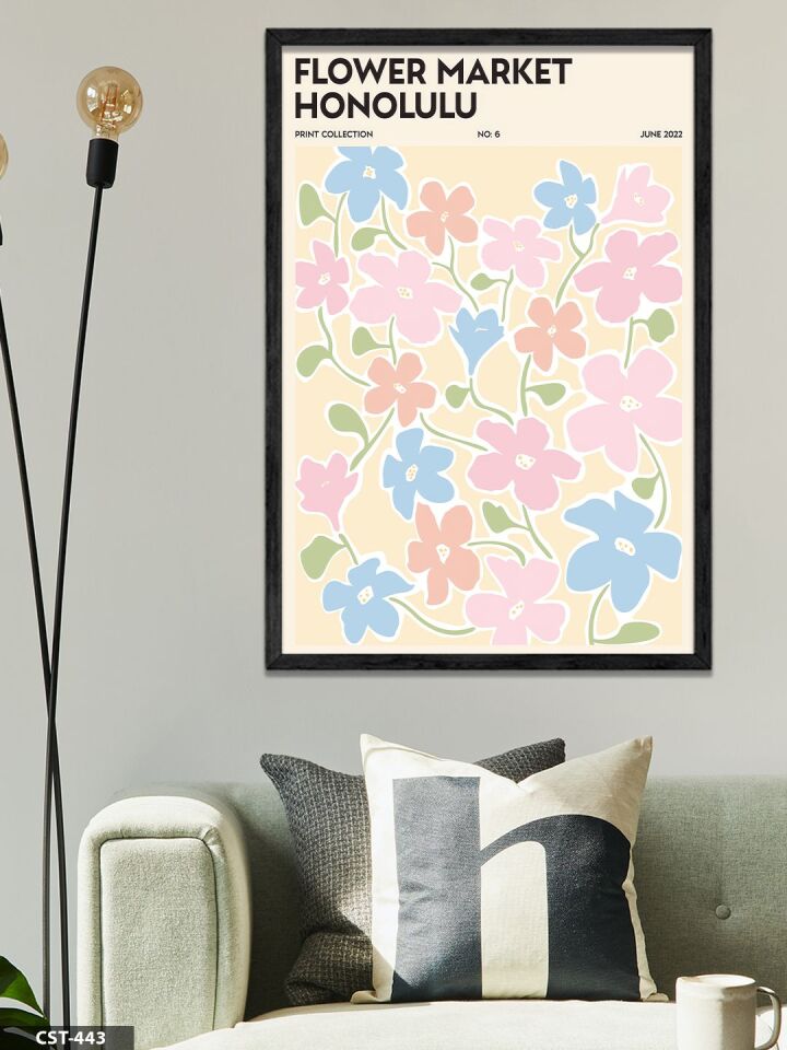 Flower Market Honolulu Tek Parça Ahşap Çerçeveli Tablo Siyah - 50 x 70 CM