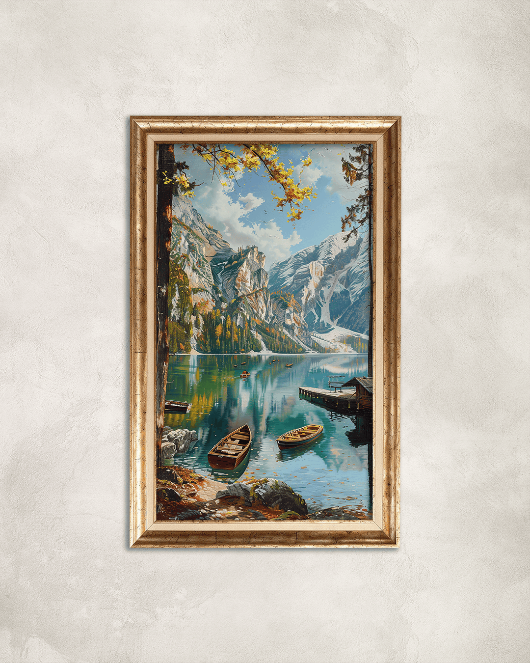 Dağlar ve Kayık Premium Çerçeveli Tek Parça Tablo 65X110 cm PRM