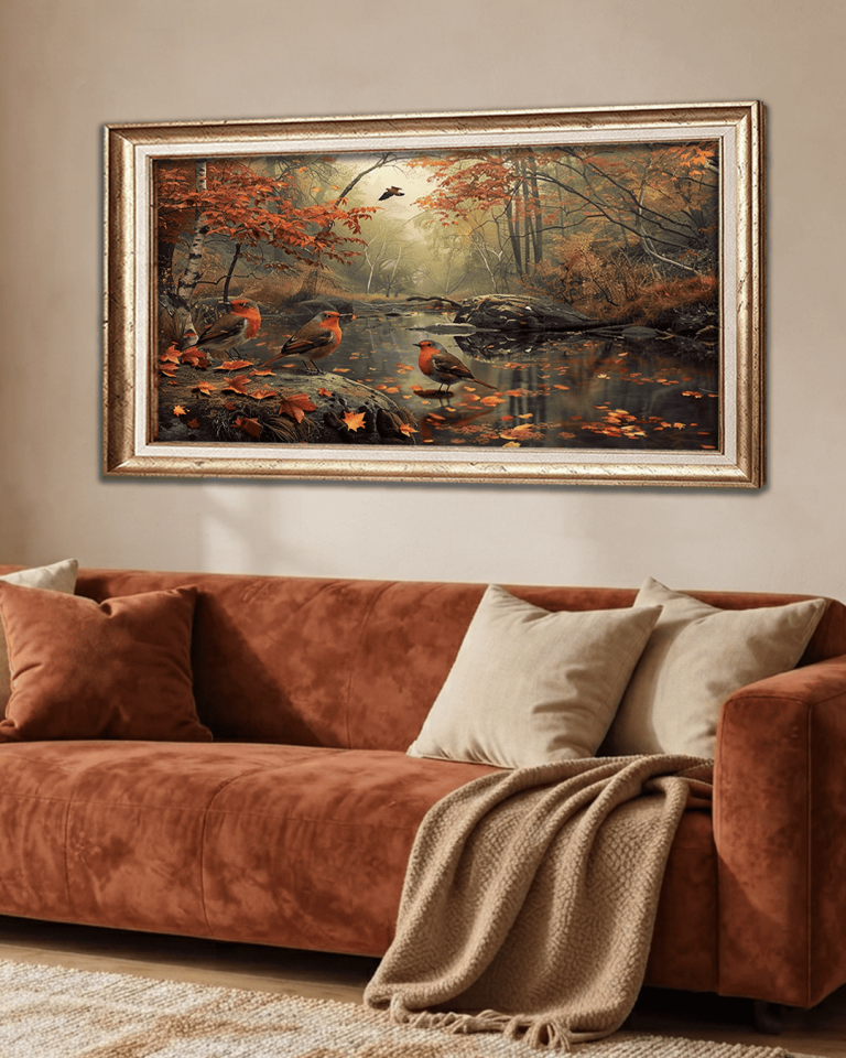 Göletteki Kuşlar Premium Çerçeveli Tek Parça Tablo 65X110 cm PRM