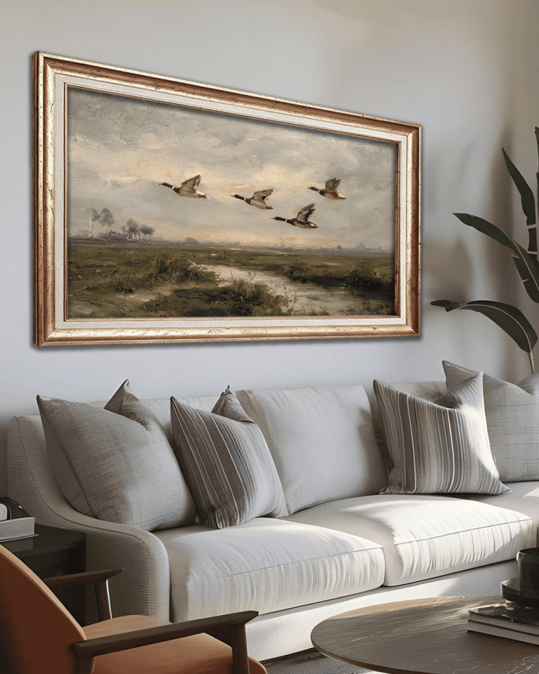 Uçan Kuşlar Premium Çerçeveli Tek Parça Tablo 65X110 cm PRM