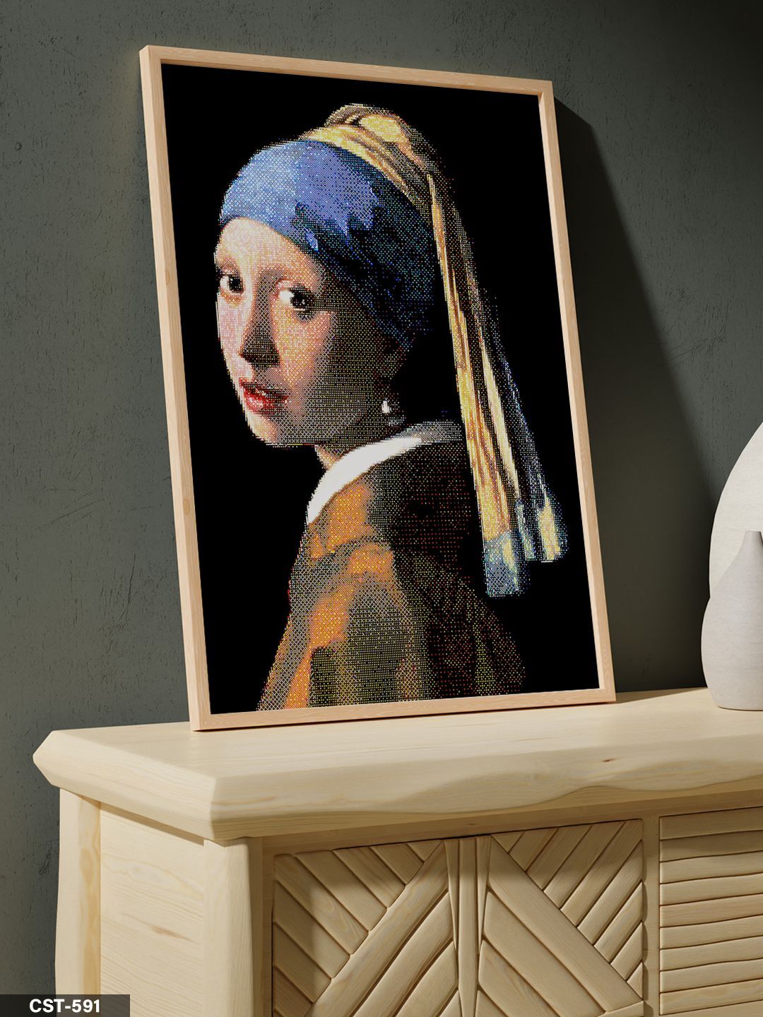 İnci Küpeli Kız Tek Parça Ahşap Çerçeveli Tablo Naturel - 20 x 30 CM