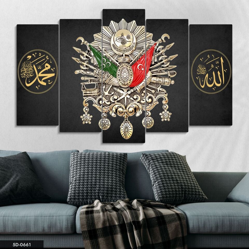 Osmanlı İmparatorluğu Arması Türk Bayrağı 5 Parça Mdf Tablo 60x100 CM
