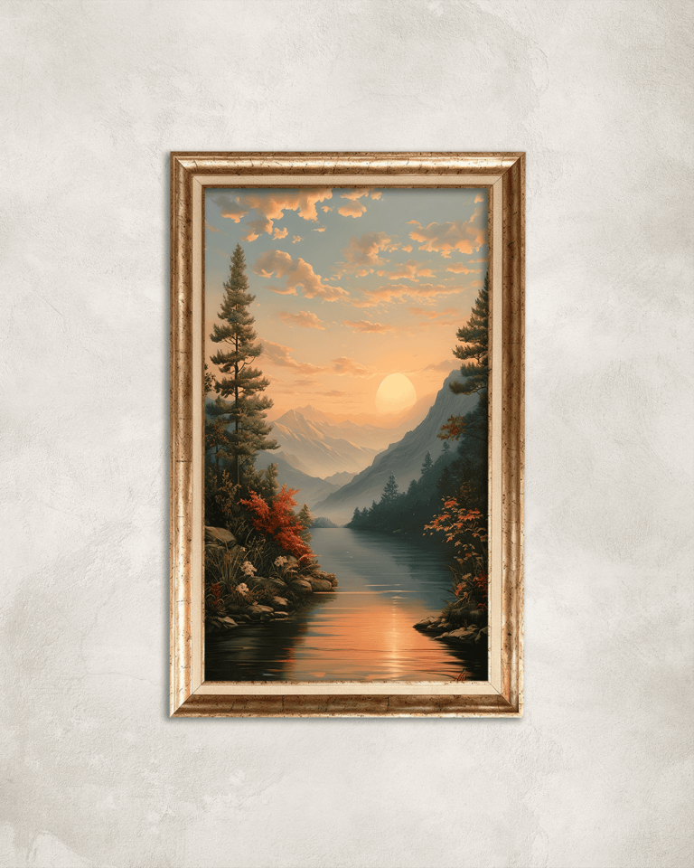 Irmak ve Gündoğumu Premium Çerçeveli Tek Parça Tablo 65X110 cm PRM