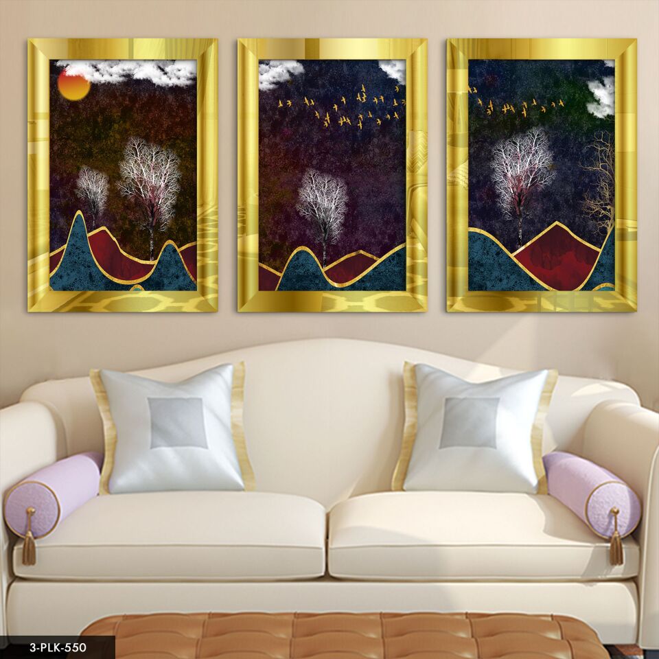 Soyut 3 Parça Pleksi Aynalı Tablo 20 x 30 CM - Gold