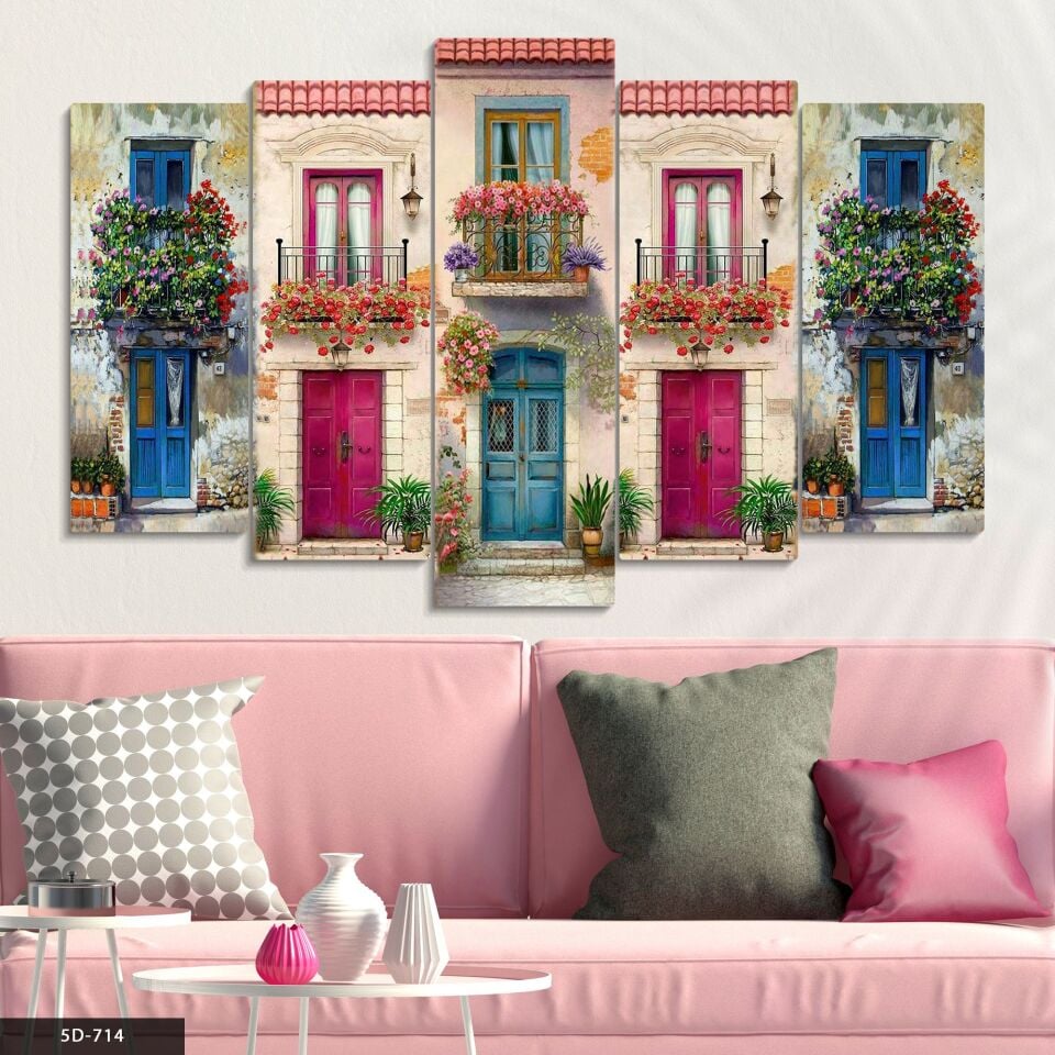 Çiçekli Pencere 5 Parça Mdf Tablo 60x100 CM