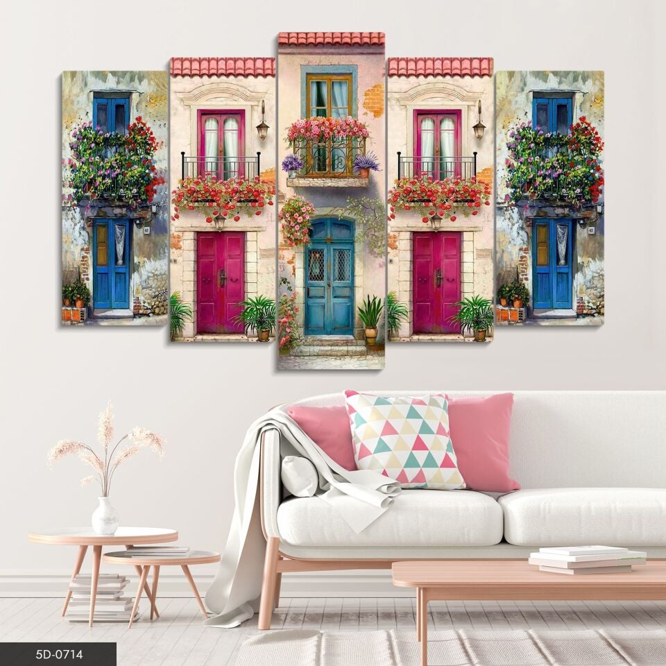 Çiçekli Pencere 5 Parça Mdf Tablo 60x100 CM