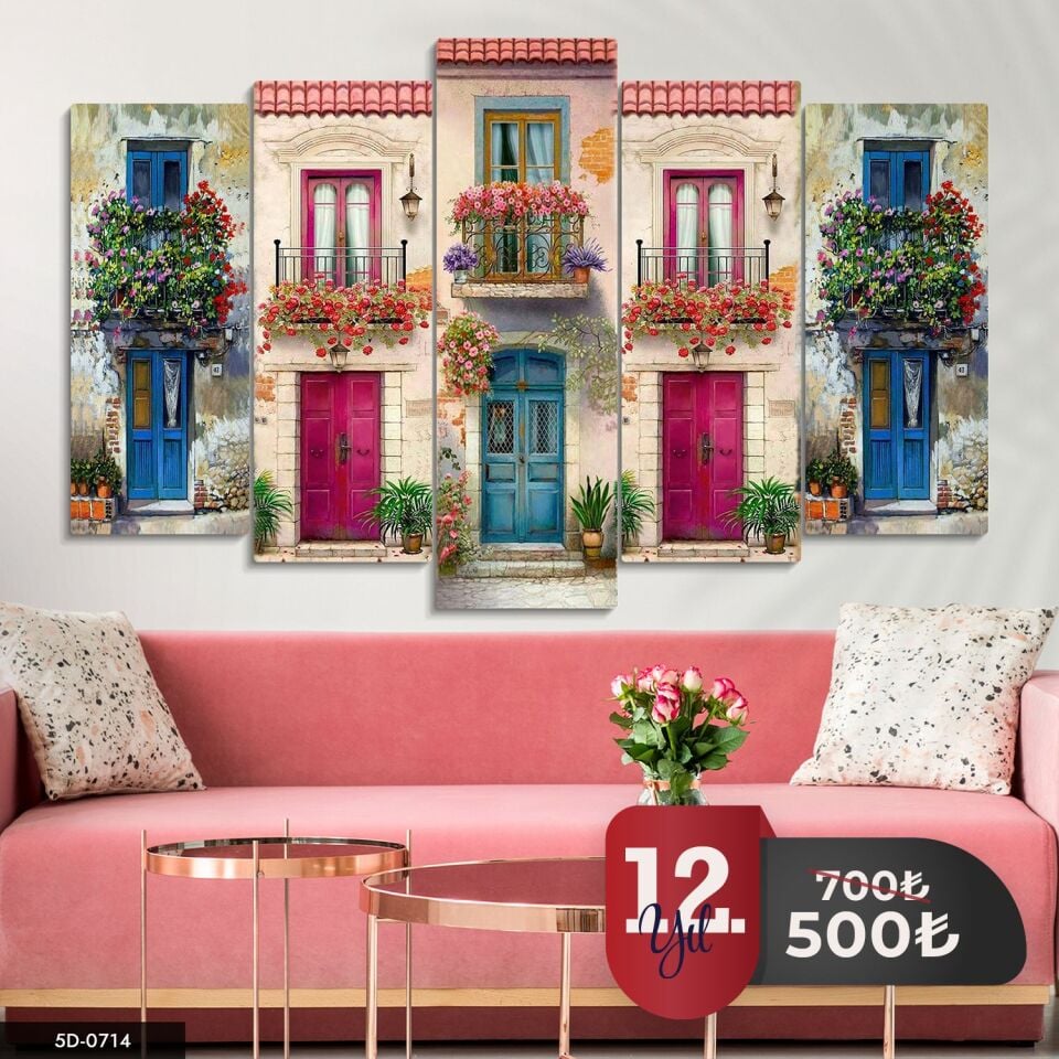 Çiçekli Pencere 5 Parça Mdf Tablo 60x100 CM