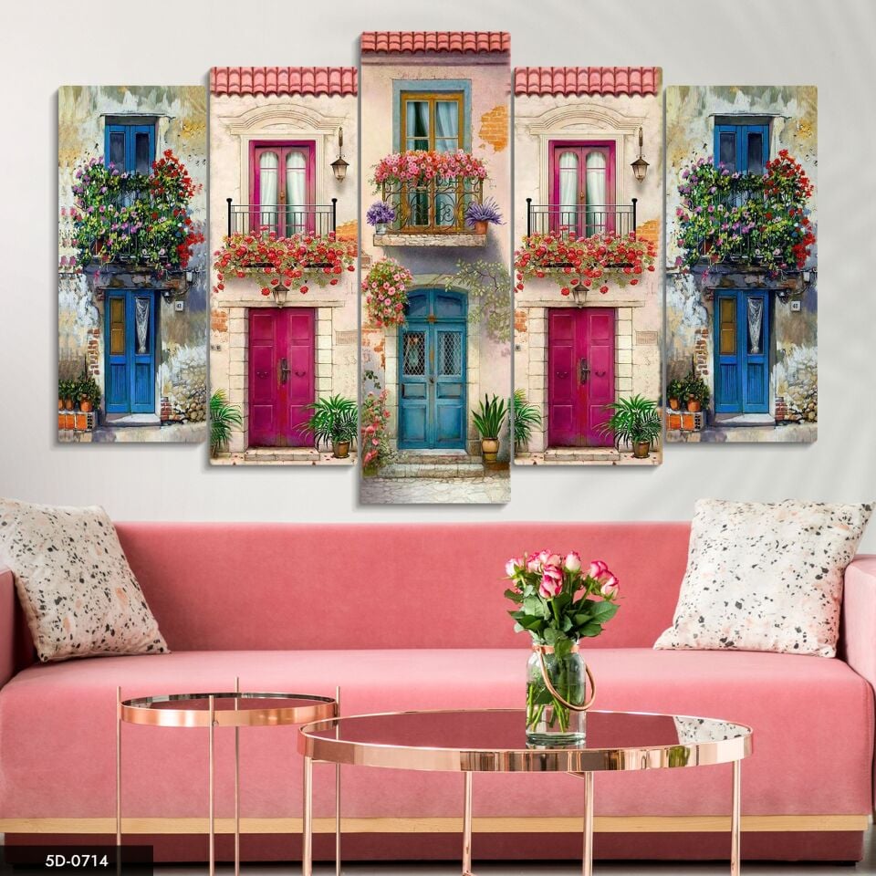 Çiçekli Pencere 5 Parça Mdf Tablo 60x100 CM