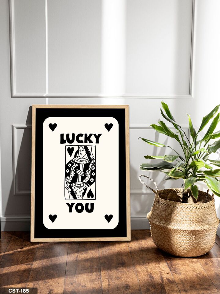 Siyah ''LUCKY YOU'' kartı Tek Parça Ahşap Çerçeveli Tablo