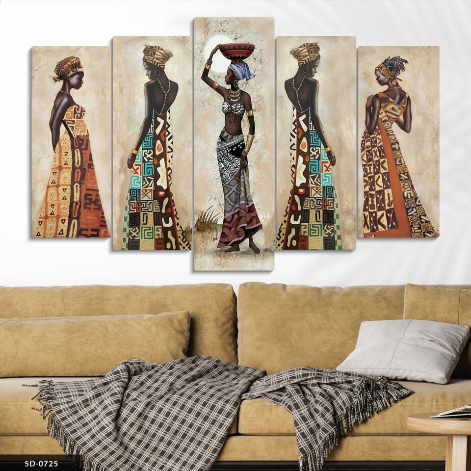 Afrikalı Kadınlar 5 Parça Mdf Tablo 60x100 CM