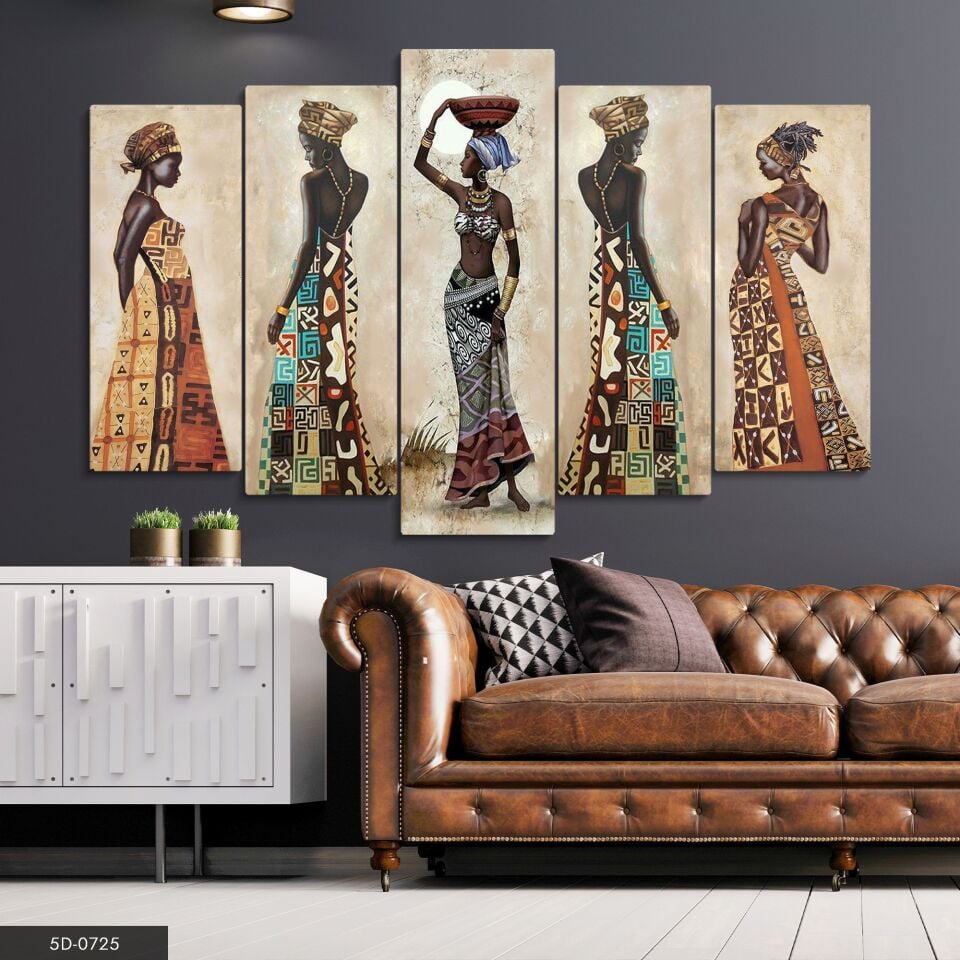 Afrikalı Kadınlar 5 Parça Mdf Tablo 60x100 CM