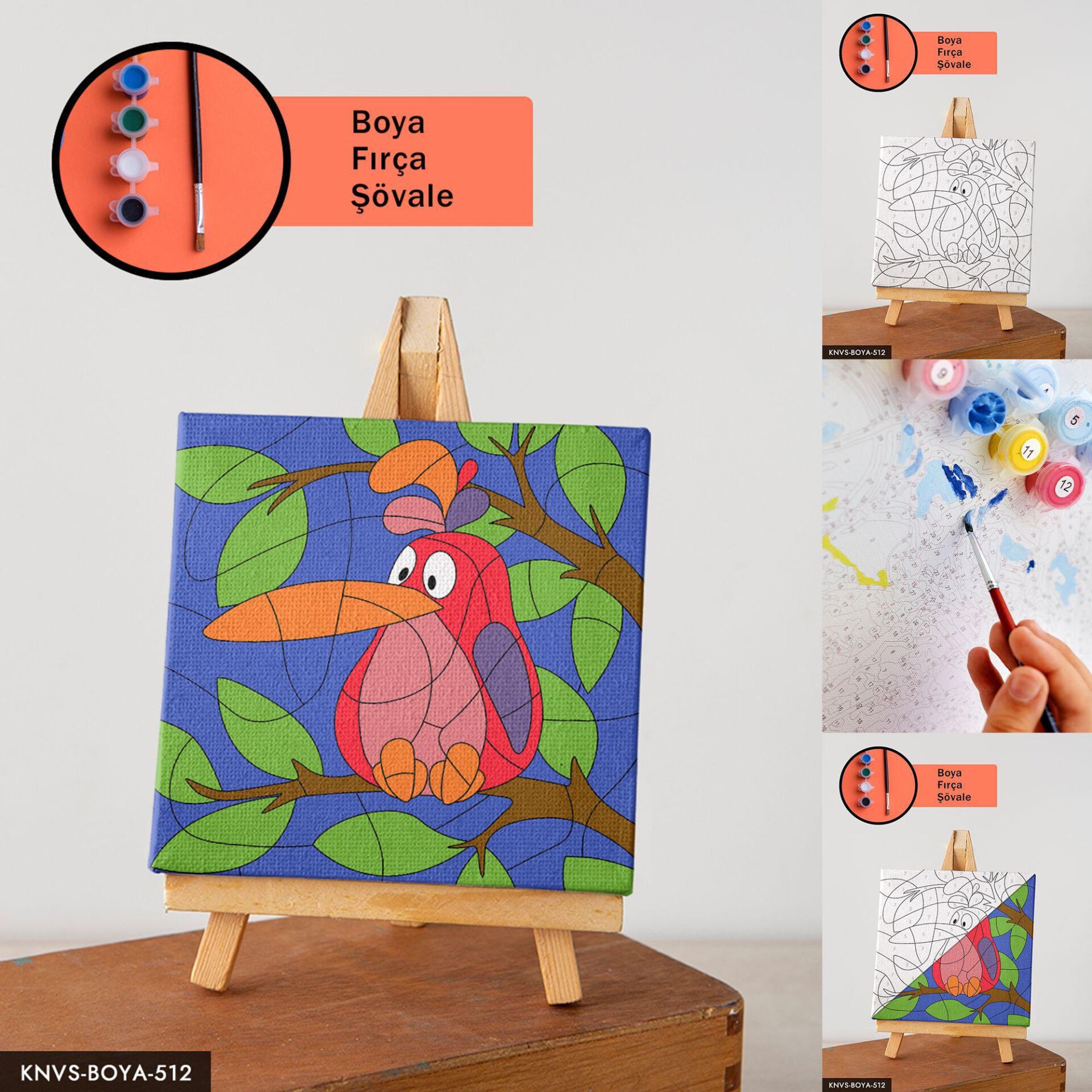 Büyük Gagalı Komik Kuş 20x20 CM Çocuklara Özel Sayılarla Boyama Seti