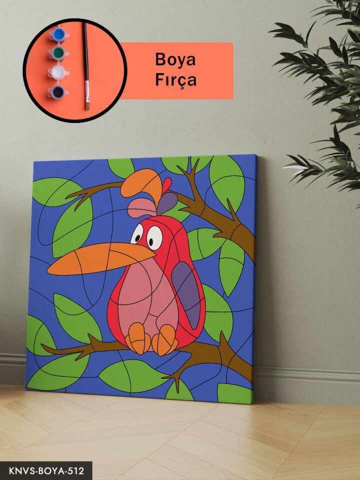 Büyük Gagalı Komik Kuş 20x20 CM Çocuklara Özel Sayılarla Boyama Seti