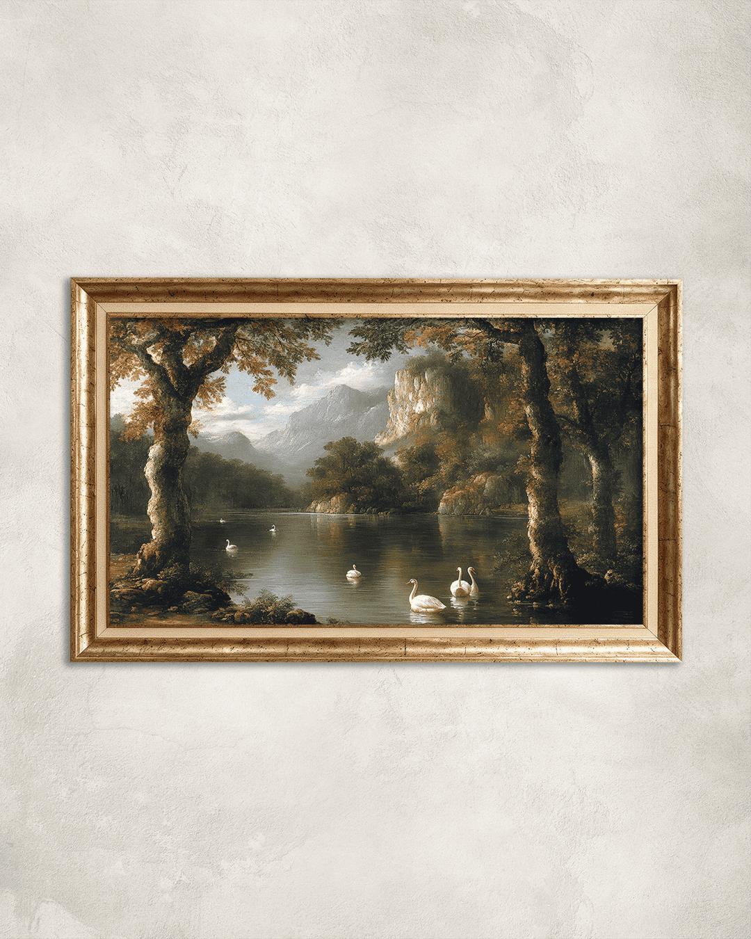 Kuğulu Göl Premium Çerçeveli Tek Parça Tablo 65X110 cm PRM