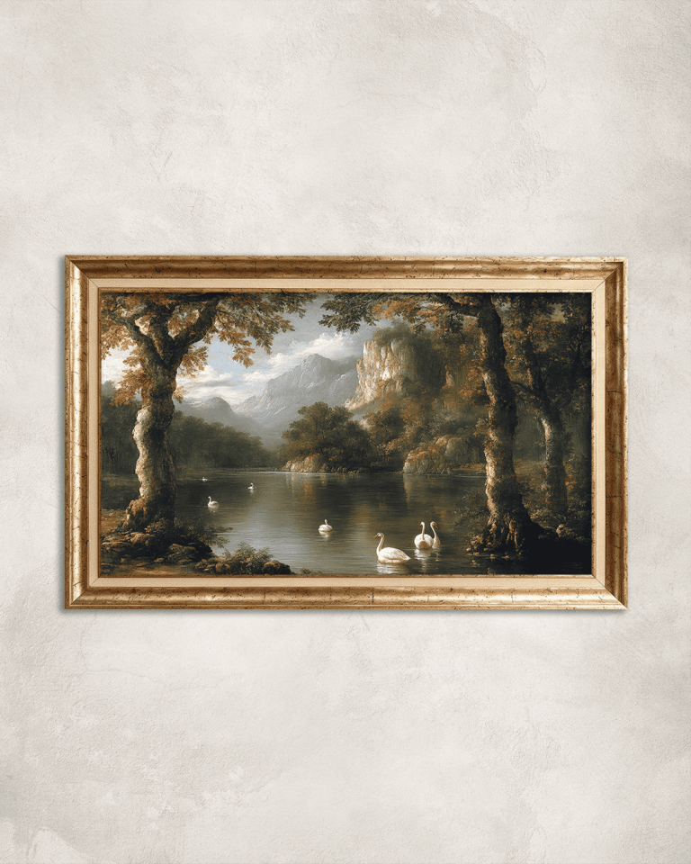 Kuğulu Göl Premium Çerçeveli Tek Parça Tablo 65X110 cm PRM