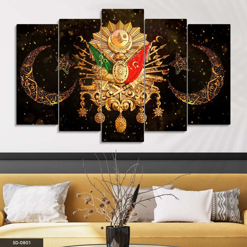 Osmanlı İmparatorluğu Arması Türk Bayrağı 5 Parça Mdf Tablo 60x100 CM